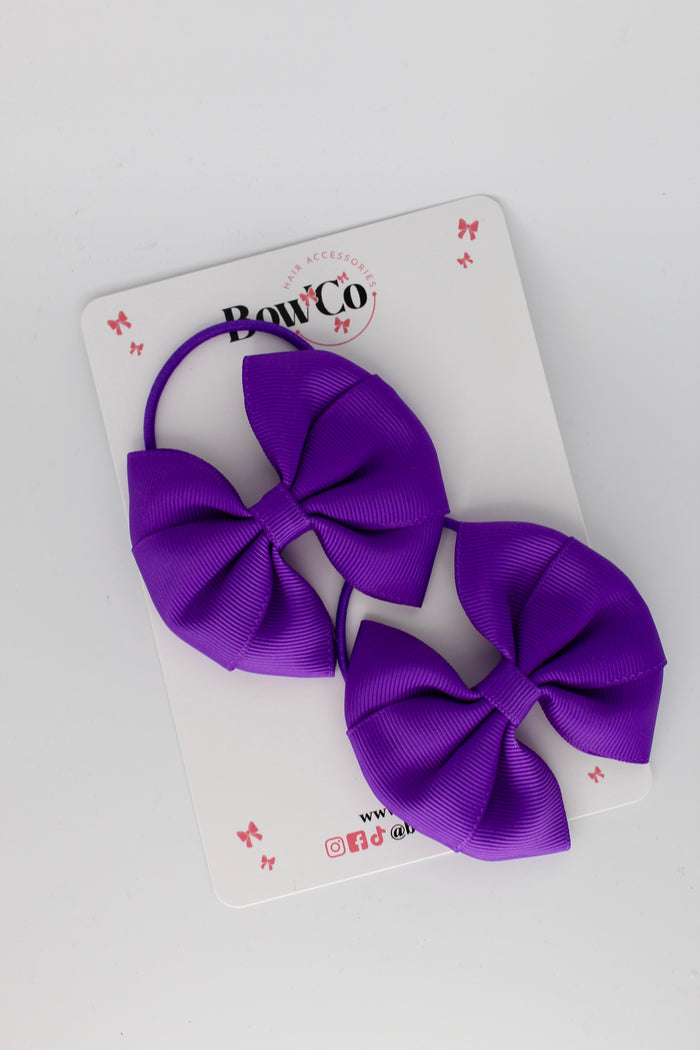 School Bows Purple - Round Tuxedo Bow Set - Elastic