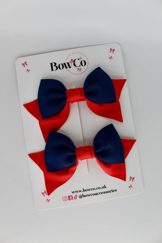School Bows Red and Navy Blue - Bow Tail Set - Clip
