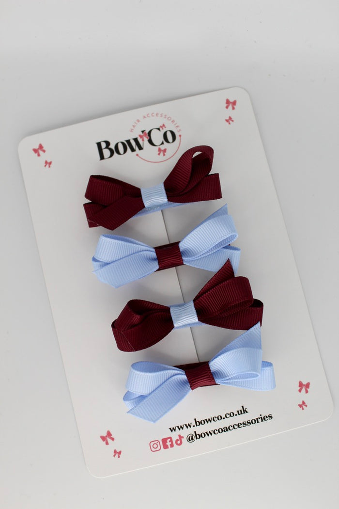 School Burgundy and Bluebell Ballerina Bows - Set of 4 - Clip
