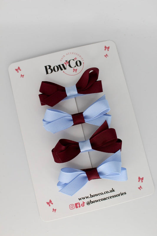School Burgundy and Bluebell Ballerina Bows - Set of 4 - Clip