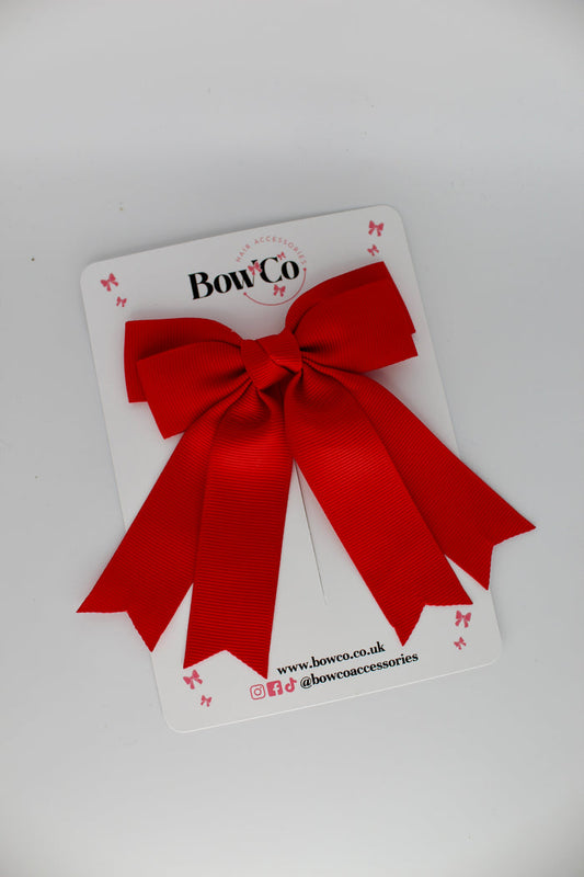School Red Double Ribbon Tail Bow – Clip