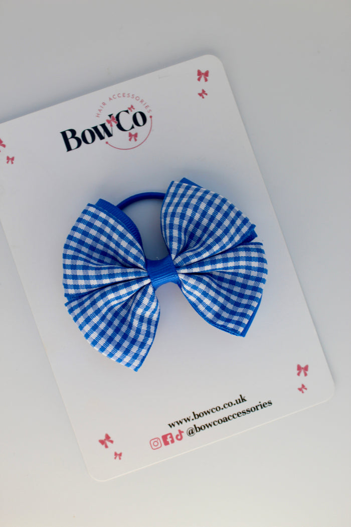 School Royal Blue Bow Gingham - Double Layer Bow - Elastic