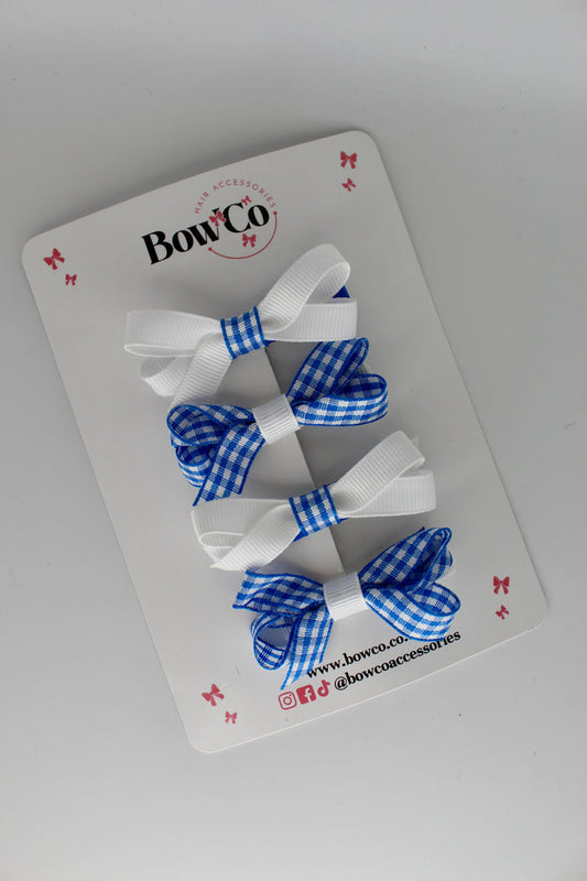 School Royal Blue Gingham Ballerina Bow Set of 4 - Clip