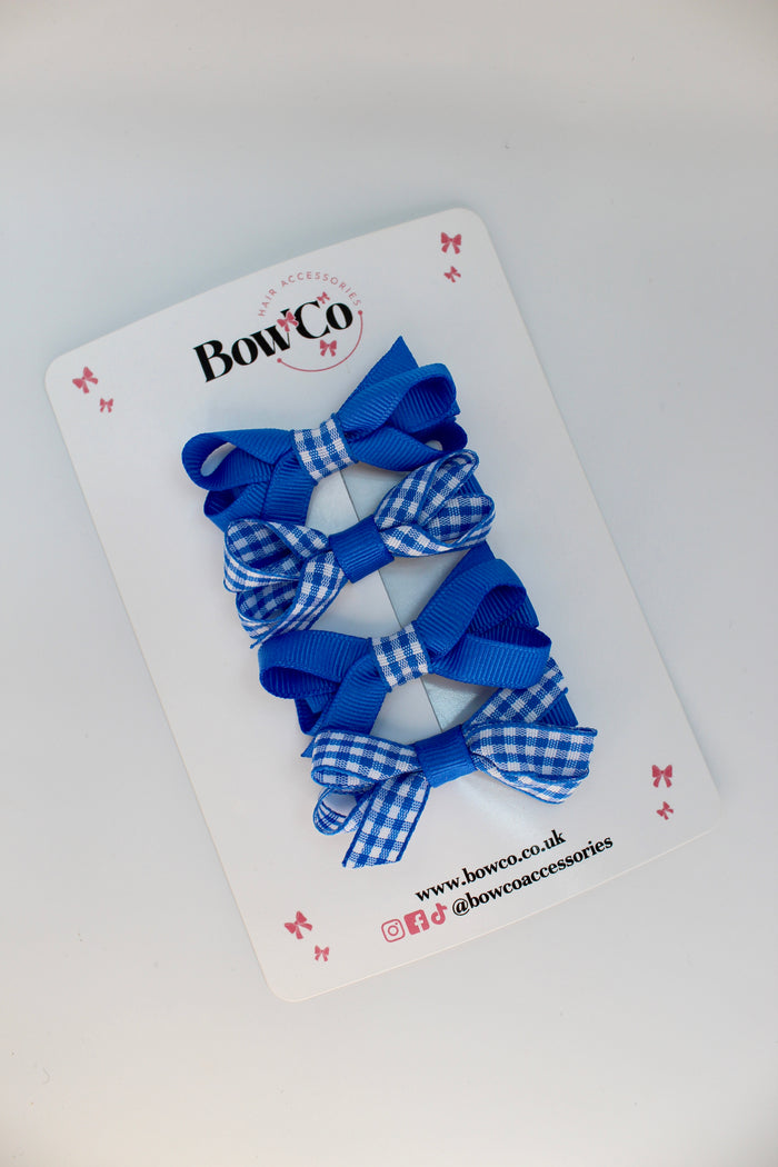 School Royal Blue Gingham Ballerina Bow Set of 4 - Clip