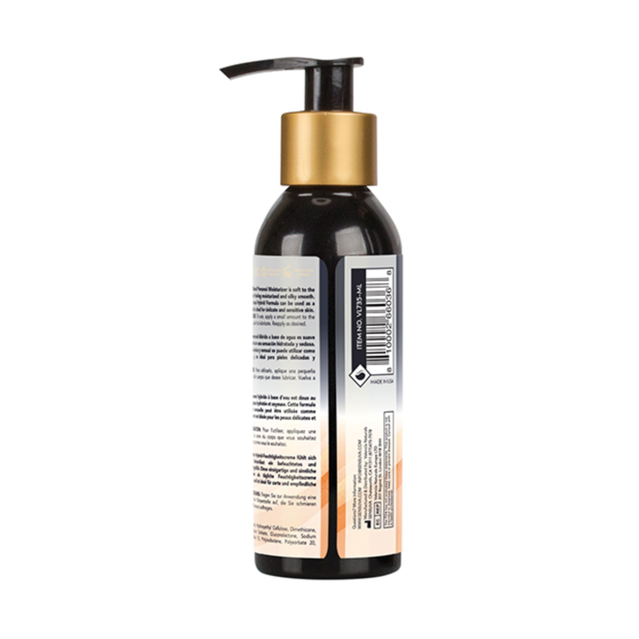 Rear view of the 125 ml Sensuva Hybrid bottle showing the product description and directions in multiple languages. A barcode and manufacturing details are visible on the white section of the label.