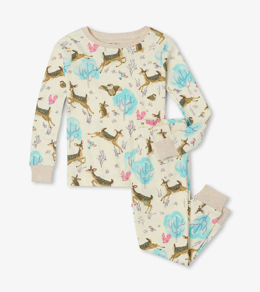 Hatley boys Serene Forest organic cotton pajama set in Ivory with long sleeves and matching pants.