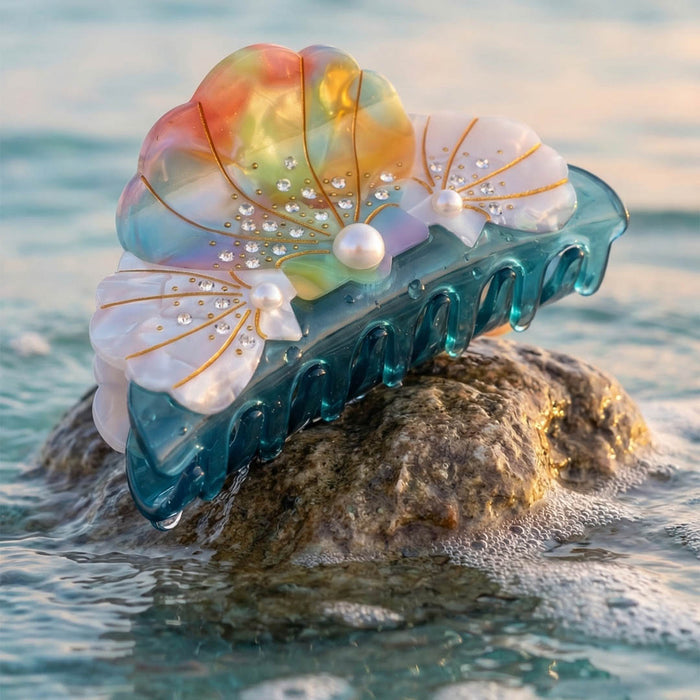 Shell Hair Claw Clip with Pearls & Crystals - Multi