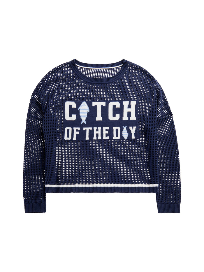 Shiraleah "Catch of the Day" Mesh Sweater, Navy SMALL