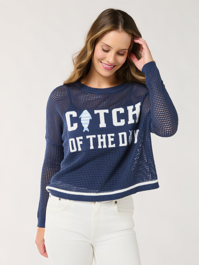 Shiraleah "Catch of the Day" Mesh Sweater, Navy SMALL