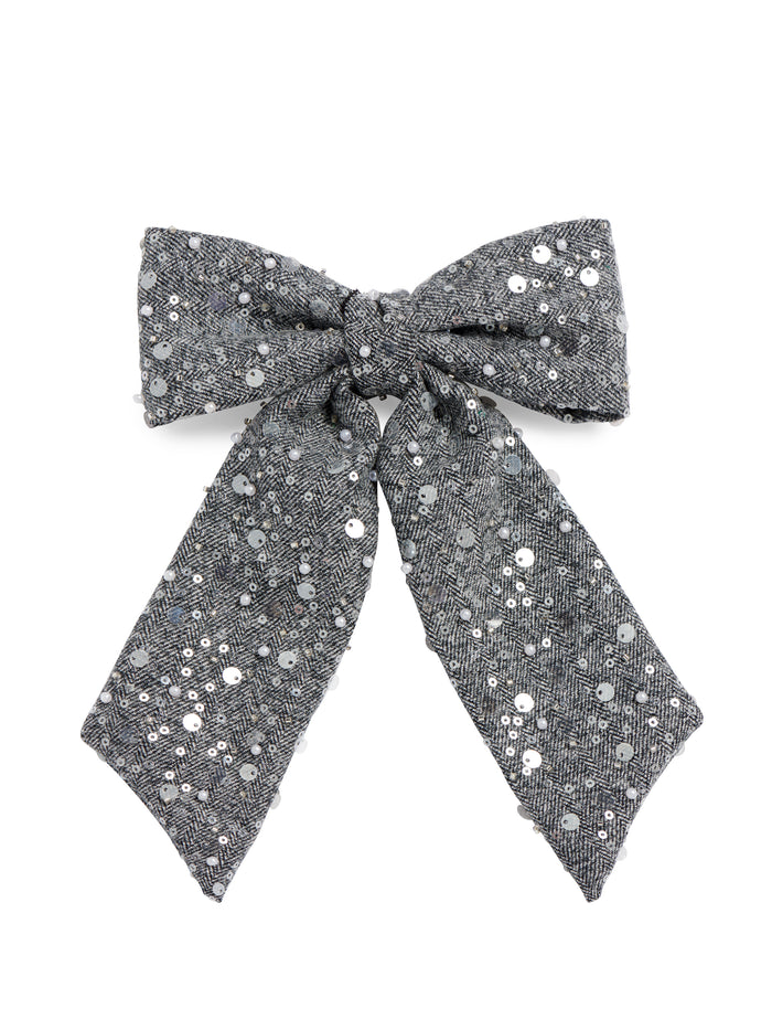 Shiraleah Sequin Tweed Bow Clip, Grey