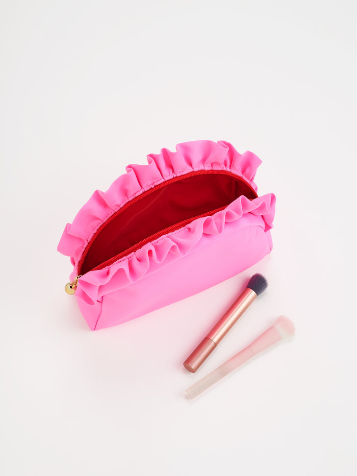 Shiraleah Solid Ruffle Large Zip Pouch, Pink