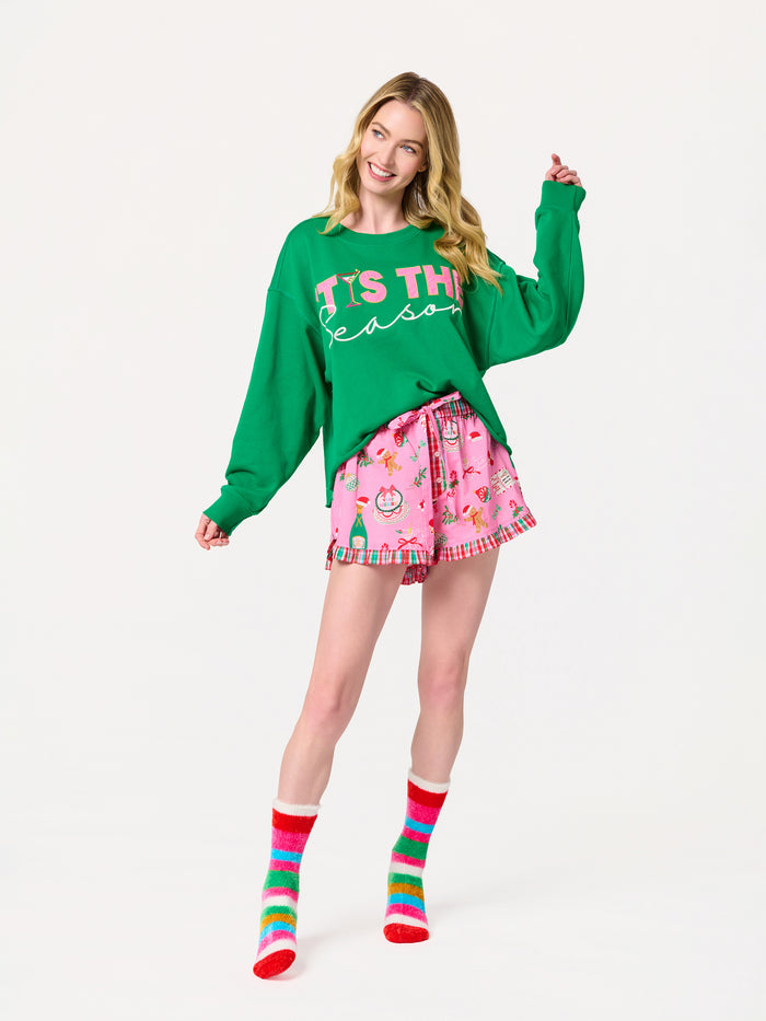 Shiraleah "Tis The Season" Lounge Sweatshirt GREEN / EXTRA SMALL