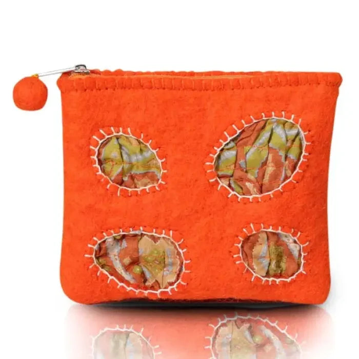 Silk Patched Design Coin Purse Orange