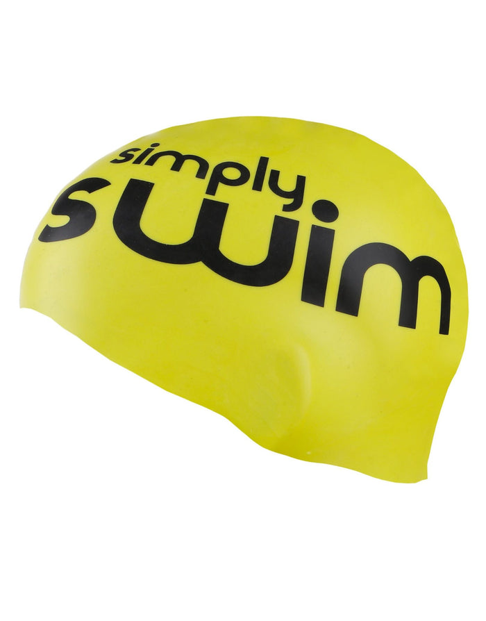 Yellow high vis silicone swim cap with Simply Swim design