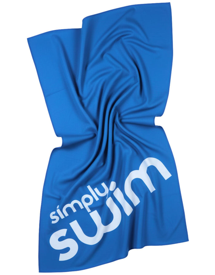 Simply Swim large microfibre towel in royal blue with white logo
