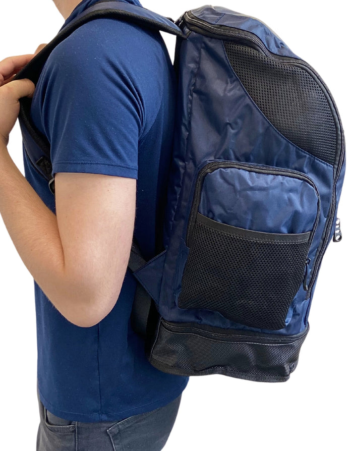 Navy Simply Swim backpack with padded adjustable straps and mesh pocket