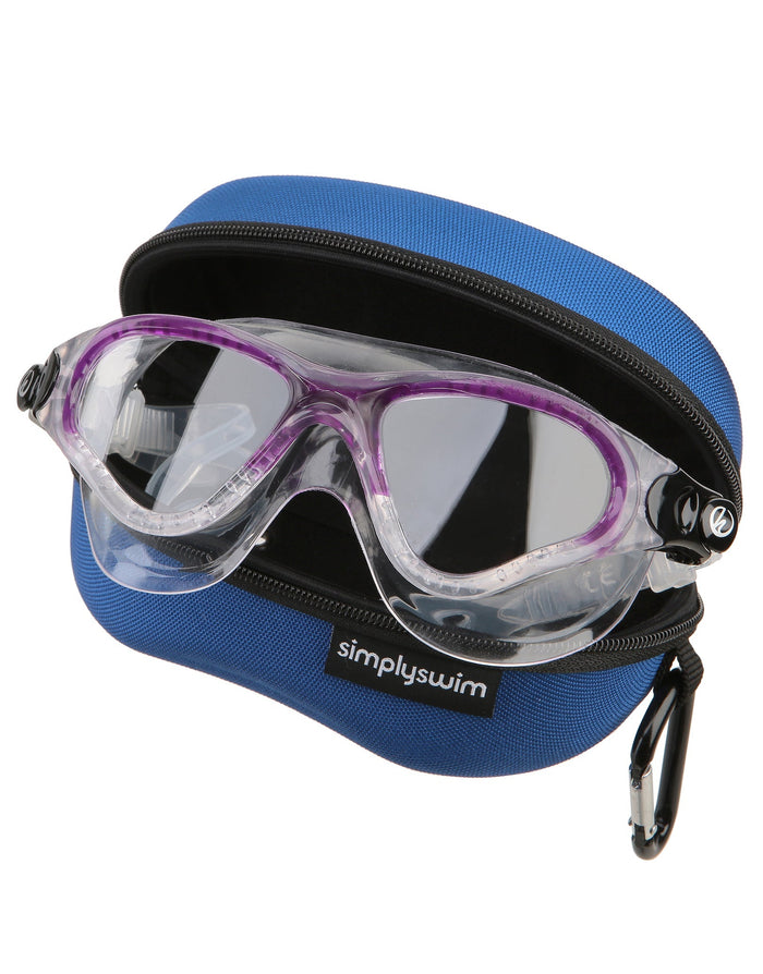 Simply Swim Premium swim mask case with clear purple goggles