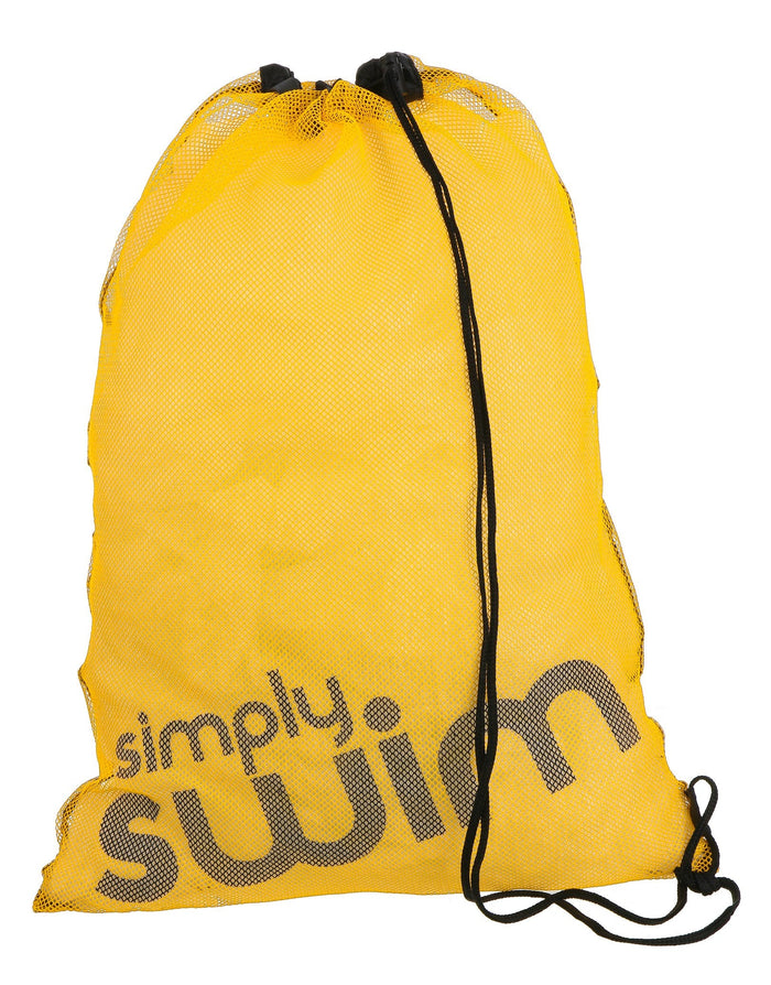 Yellow Simply Swim mesh bag with gray text