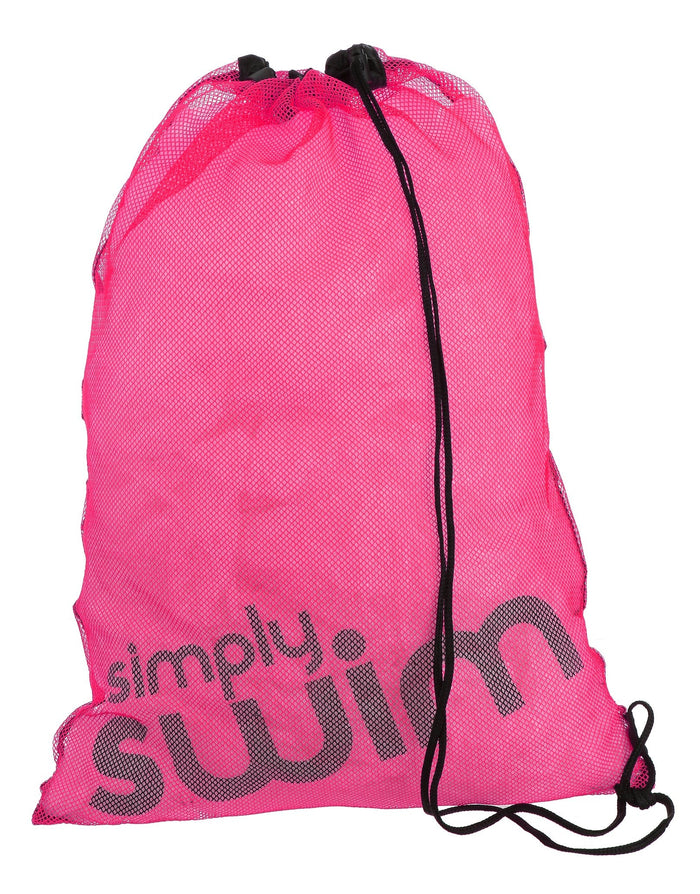 Pink Simply Swim mesh bag with black drawstrings