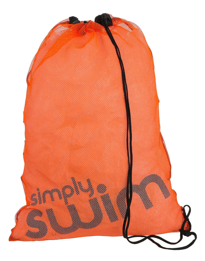 Orange Simply Swim mesh drawstring swim bag with text design