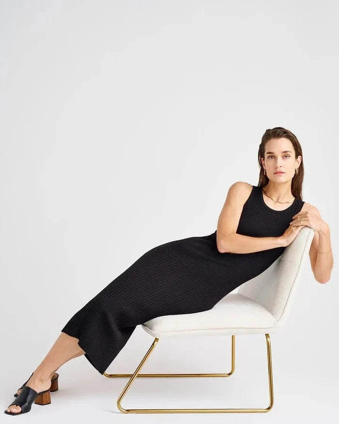 Crew Neck Sleeveless Rib Knit Bodycon Midi Dress