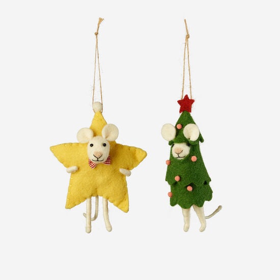Star & Tree Mouse Wool Ornament (2 Styles)