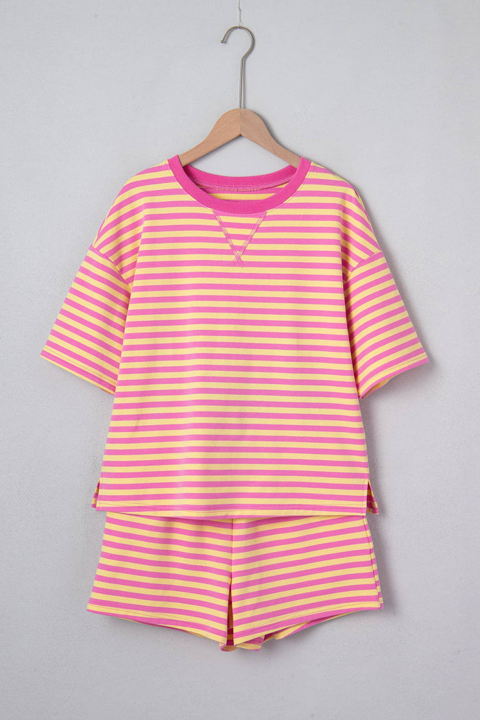 Stripe Contrast Trim Boxy Terry Short Set