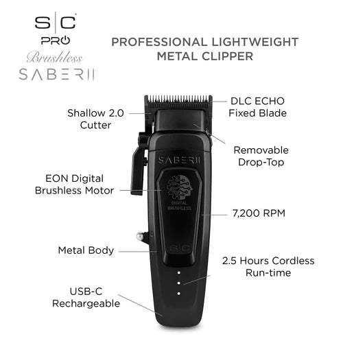 StyleCraft Saber 2 Clipper - Professional Cordless Clipper - Black - Palms Fashion Inc.