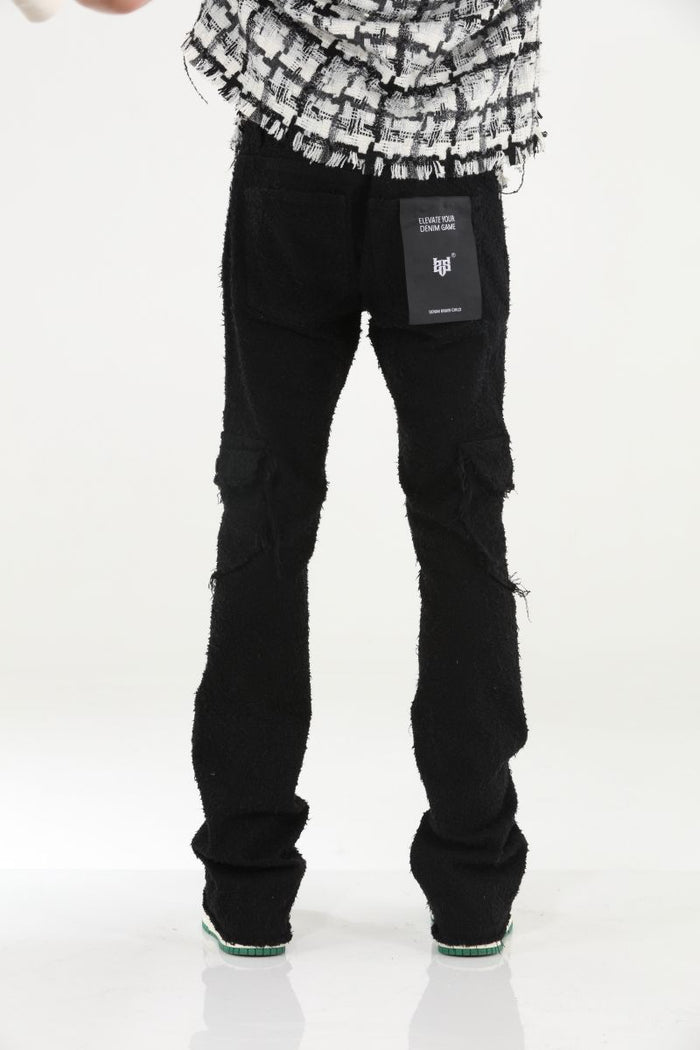 Stylo Rockstar Wool Black Stack Flare Jeans with a trendy and flattering silhouette