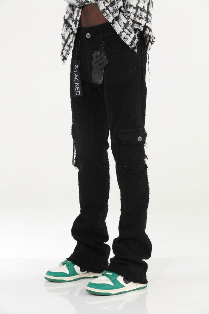 Stylo Rockstar Wool Black Stack Flare Jeans with a classic 5-pocket design