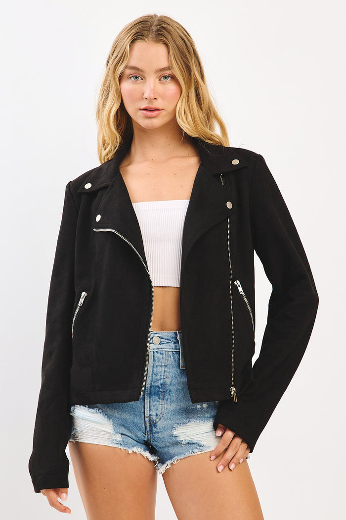 Suede Moto Biker Jacket for Coastal Style