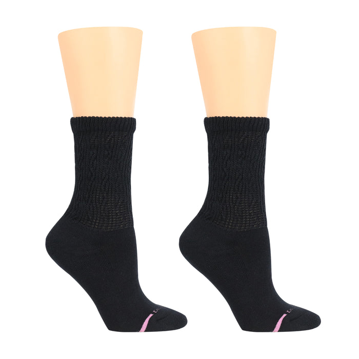 Black half-cushion socks with a textured knit pattern and ribbed tops, designed for comfort.