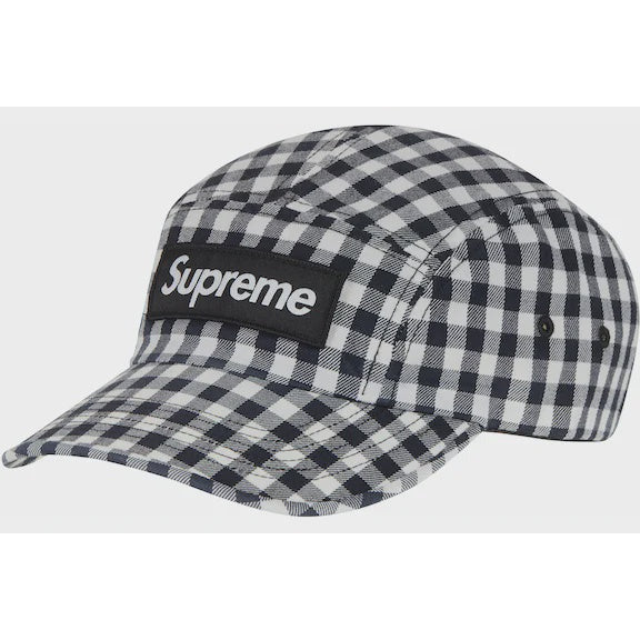 Supreme Gingham Camp Cap in Black, a stylish and versatile accessory for any outfit