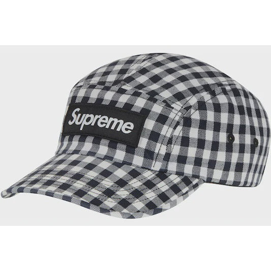 Supreme Gingham Camp Cap in Black, a stylish and versatile accessory for any outfit