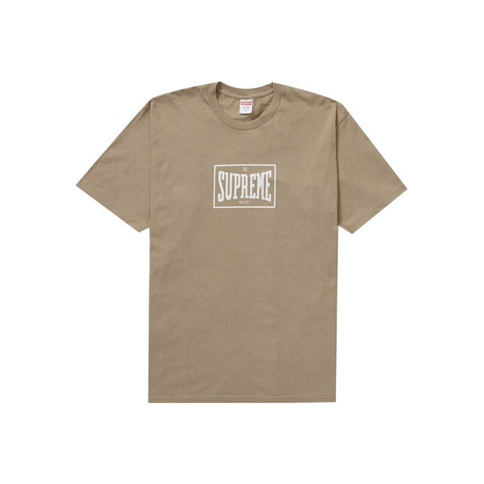 Supreme Warm Up Tee in Khaki from the Fall/Winter 2023 collection, a stylish and comfortable addition to your wardrobe