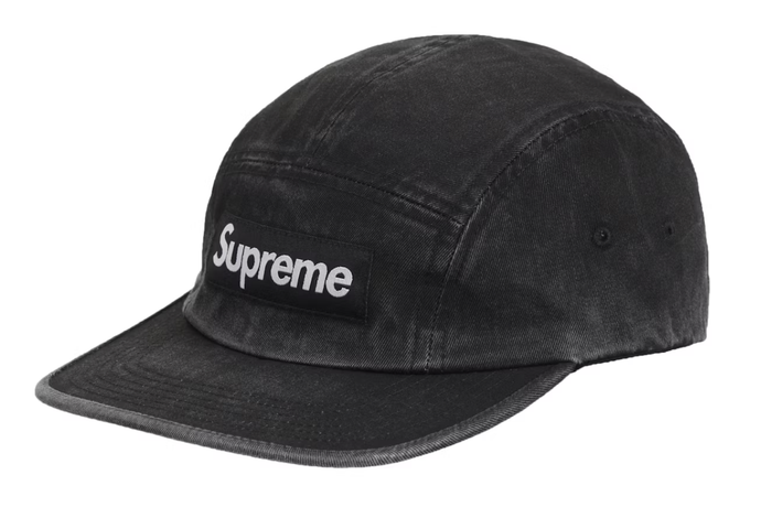 Black Supreme Washed Chino Twill Camp Cap from SS25 collection, brand new deadstock