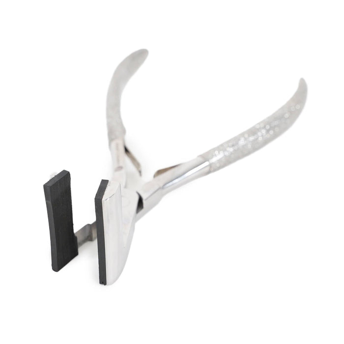 The Perfect Locks Tape-In Hair Extension Pliers (Upgraded Version) have flat, wide, rubber-coated jaws and textured handles on white.