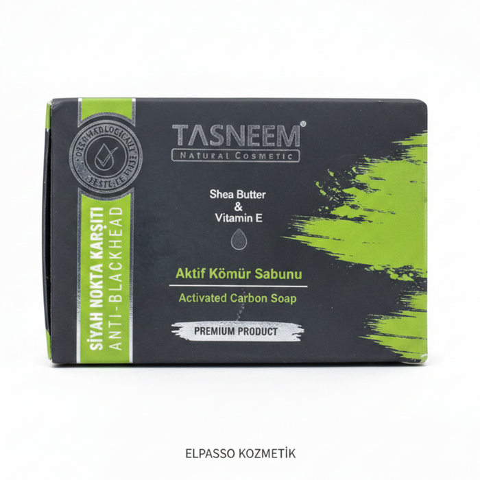 Tasneem Natural Cosmetic Aktif Kömür Sabunu kutu ön yüz
