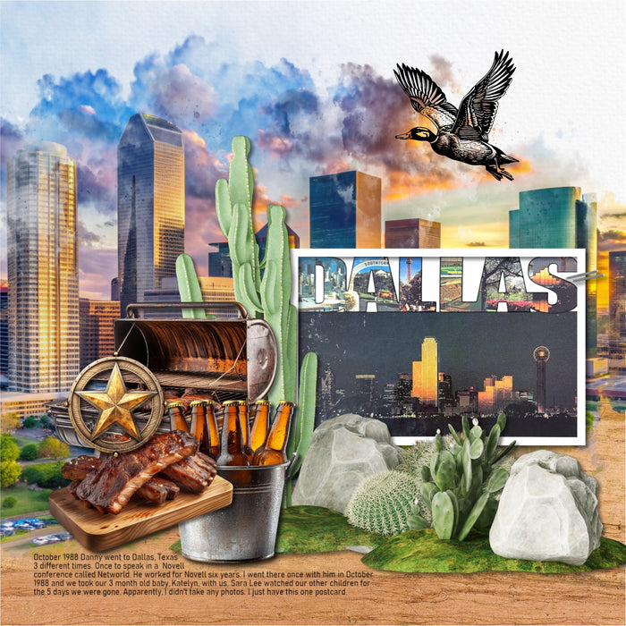 Celebrate Texas with these beautiful realistic embellishments, clusters, masked scenic overlays, engraved stamps, and western alpha set by Lucky Girl Creative digital art for digital scrapbooking. Great for travel and vacations to Texas, the Southwest, Arizona, Mexico, parts of Oklahoma and Louisiana, Houston, Dallas, Austin, San Antonio, Fort Worth, El Paso, Arlington, Amarillo, Plano, Midland, Lubbock, Galveston, and more. Embellishments include armadillo, bluebird, bird, chicken, kestrel, owl, pelican.