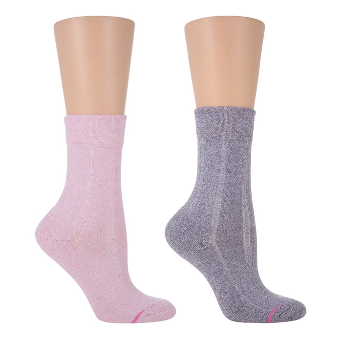 Two pairs of half-cushion socks in pink and gray, designed for women with a textured finish.