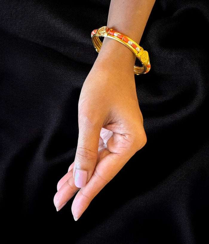 The Anagha Silver Lakshmi Coral & Pearl Bangle-Single (Size /2.2/2.4/2.6/2.8)
