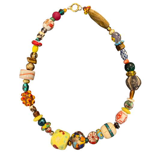 maximalist jewelry, colorful necklace, eclectic jewelry, wearable art necklace, chunky bead necklace, resort jewelry, boho luxury jewelry, curated accessories, globally inspired jewelry, boutique jewelry, fashion jewelry, collector style necklace, artistic statement necklace, vintage inspired jewelry, unique artisan necklace, colorful statement accessories