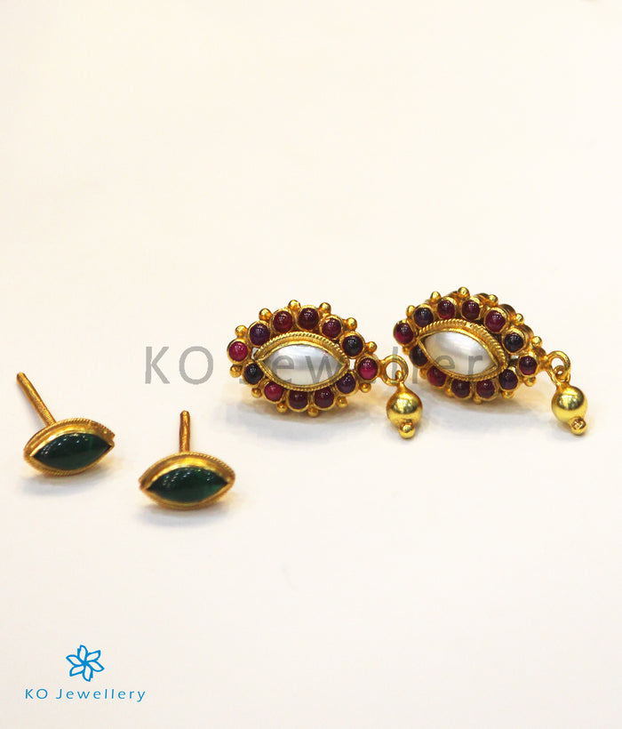 The Dviguna Silver Reversible Earrings(Navratna)