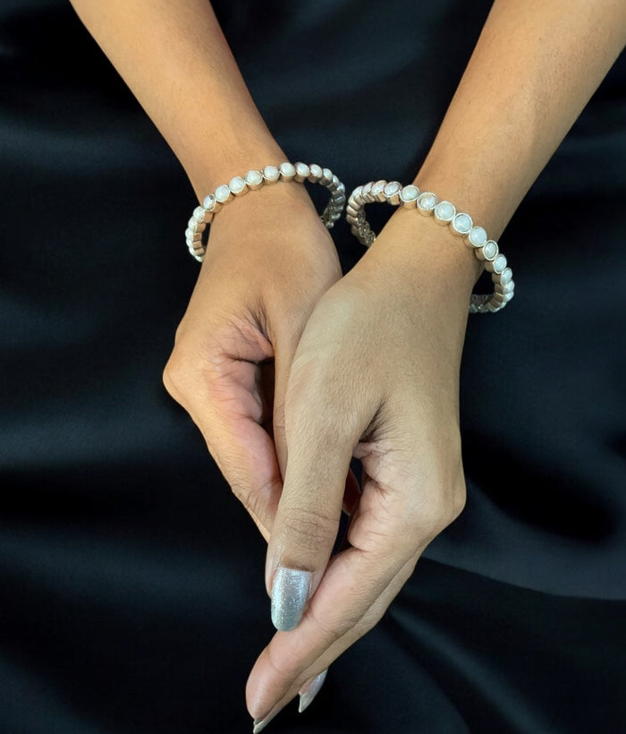 The Mrinmoyee Silver Pearl Bangle- Single (Oxidised/Size/2.2/ 2.4/2.6/2.8)