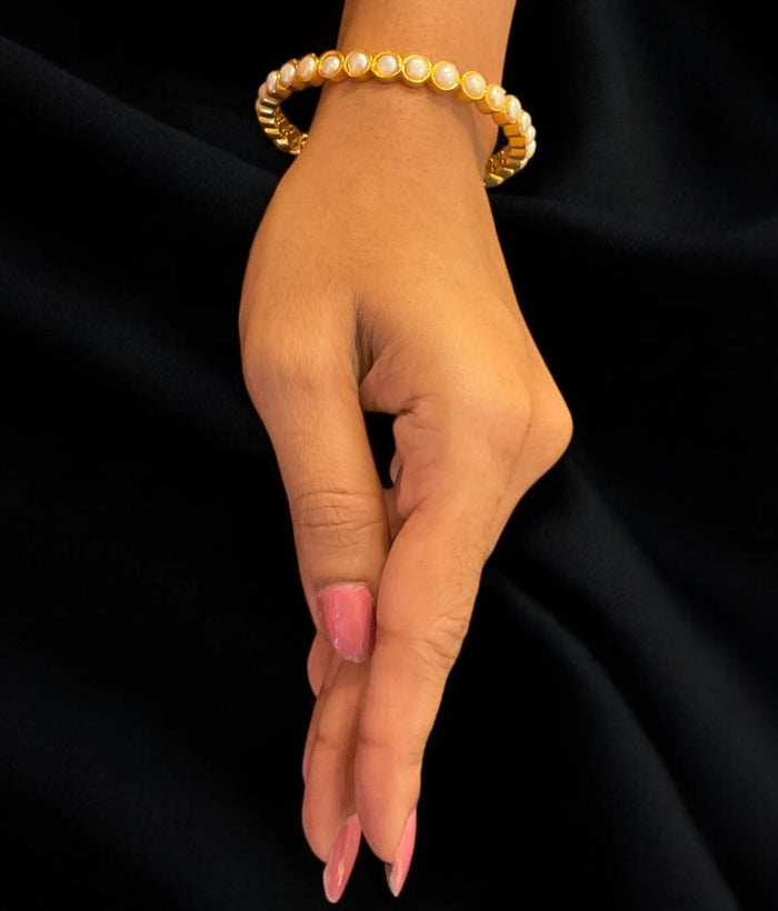 The Mrinmoyee Silver Pearl Bangle- Single (Size/2.2/ 2.4/2.6/2.8)