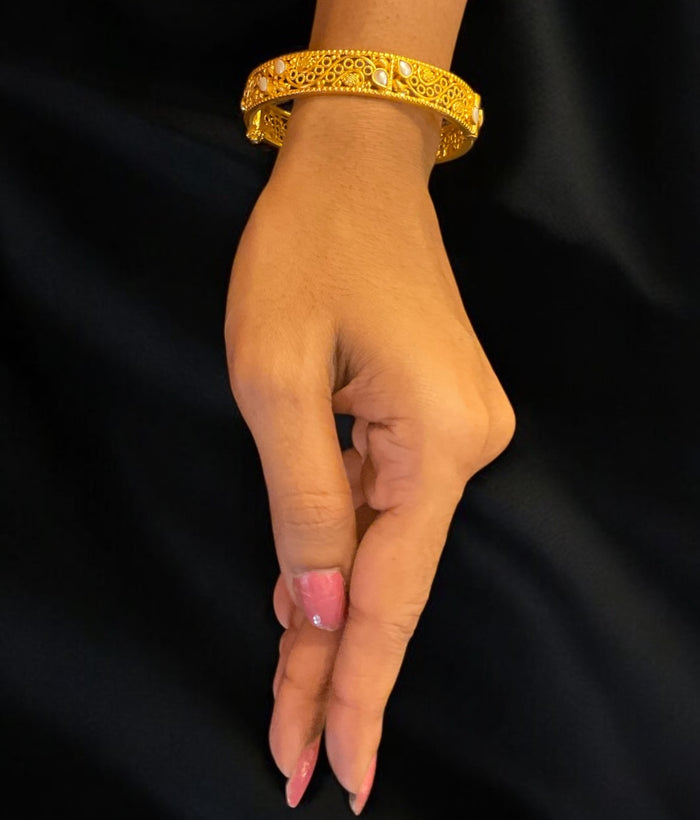 The Nrtu Silver Filigree Pearl Openable Bracelet - Single (Size /2.2/2.4/2.6/2.8)