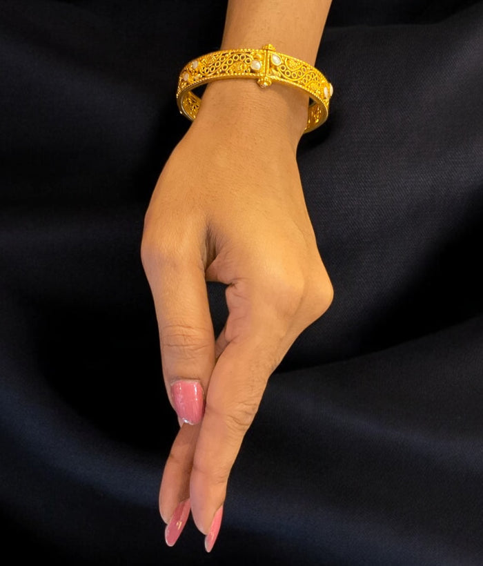 The Nrtu Silver Filigree Pearl Openable Bracelet - Single (Size /2.2/2.4/2.6/2.8)