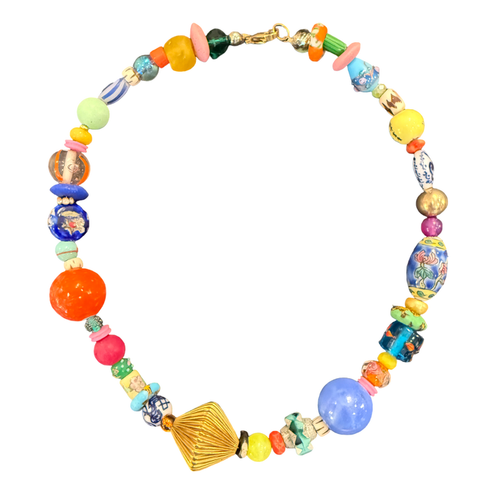 one of one necklace, colorful statement necklace, palm beach jewelry, collected bead necklace, artisan necklace, maximalist jewelry, wearable art necklace, eclectic jewelry, chunky bead necklace, resort jewelry, colorful artisan necklace, boutique jewelry, fashion jewelry, curated accessories, chinoiserie inspired jewelry, artistic statement necklace, boho luxury jewelry, vacation accessories, collector style jewelry, unique artisan necklace