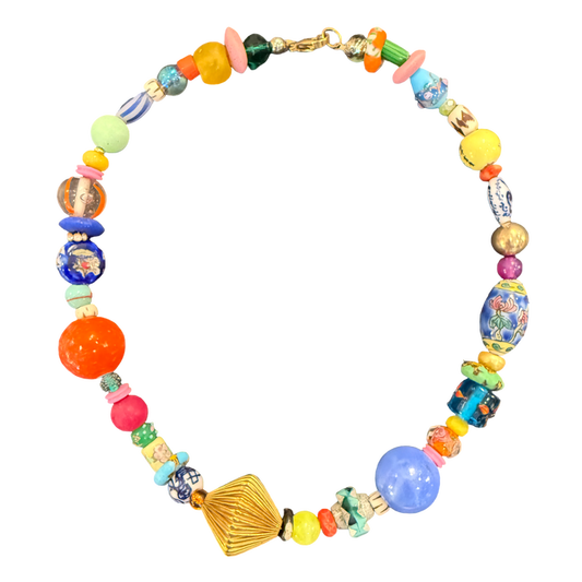 one of one necklace, colorful statement necklace, palm beach jewelry, collected bead necklace, artisan necklace, maximalist jewelry, wearable art necklace, eclectic jewelry, chunky bead necklace, resort jewelry, colorful artisan necklace, boutique jewelry, fashion jewelry, curated accessories, chinoiserie inspired jewelry, artistic statement necklace, boho luxury jewelry, vacation accessories, collector style jewelry, unique artisan necklace