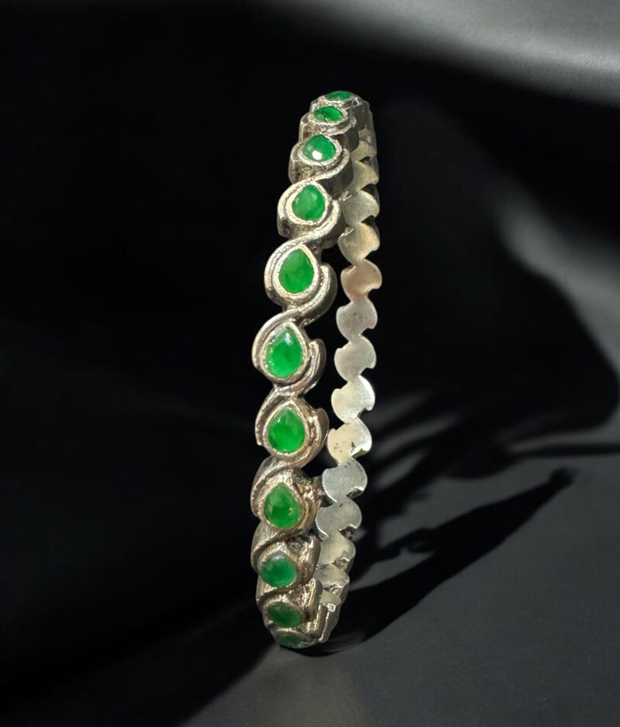 The Piyali Silver Green Kemp Bangle- Single (Oxidised/Size/2.2/ 2.4/2.6/2.8)